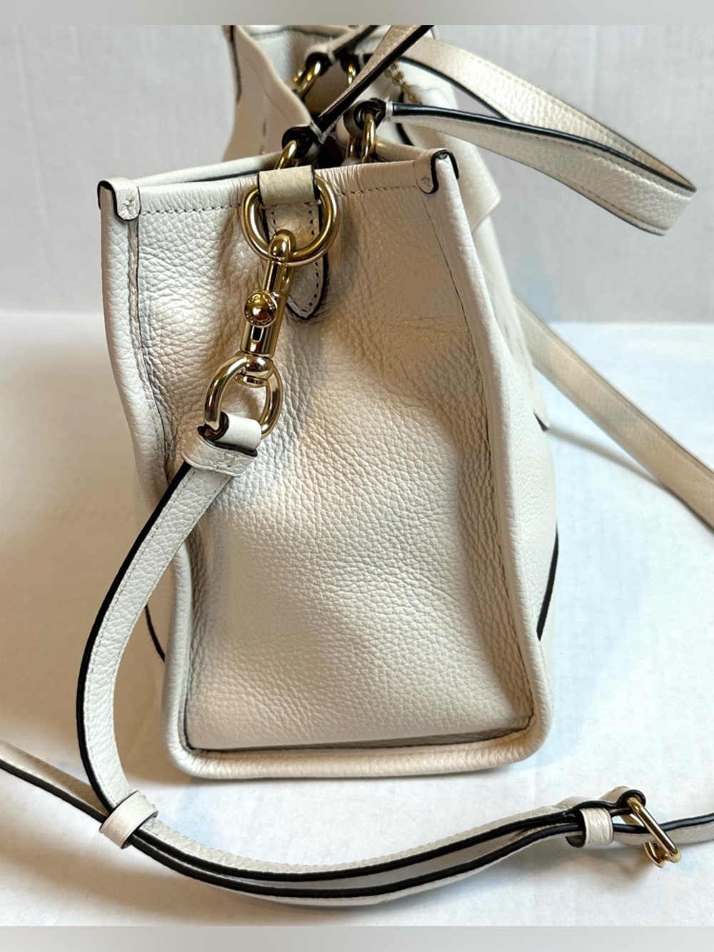 Coach Cream Leather Dempsey Tote Bag Boxy with Large Logo Detachable Strap Purse - Picture 4 of 12